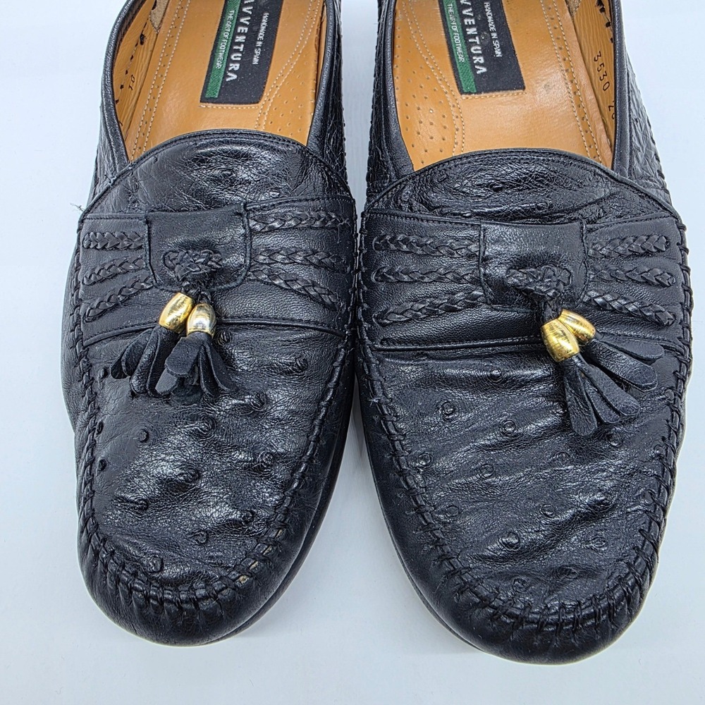 Avventura Black Ostrich Quill Tassel Loafers Men's 10M Handmade in Spain 3530 - Picture 8 of 11